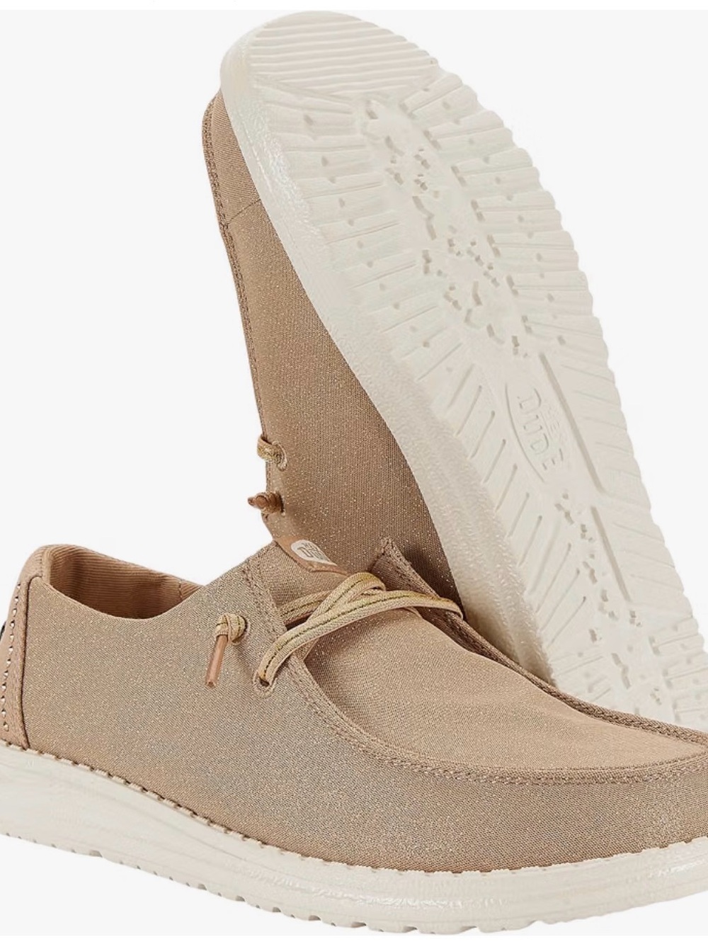 Hey Dude Women's Slip-On Loafers in Rose Gold Sparkling with White Sole